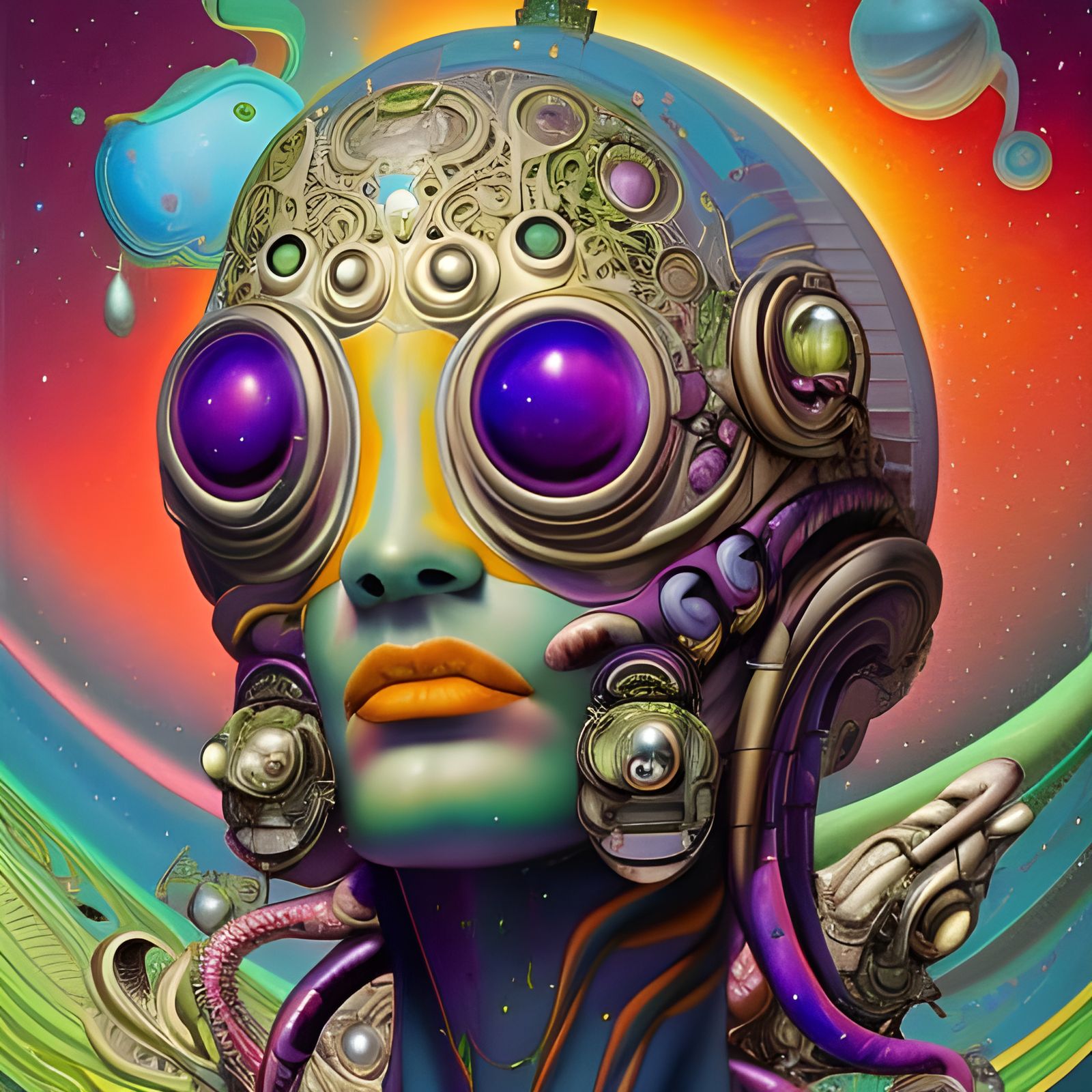 Vibrant Cosmic Alien Portrait in Photorealistic Style