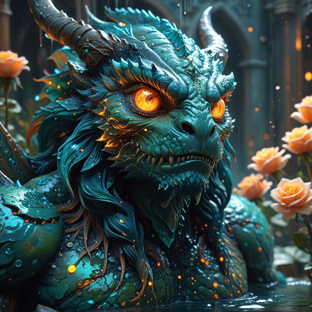 Magic Monster in Rose Water, Fantasy Art