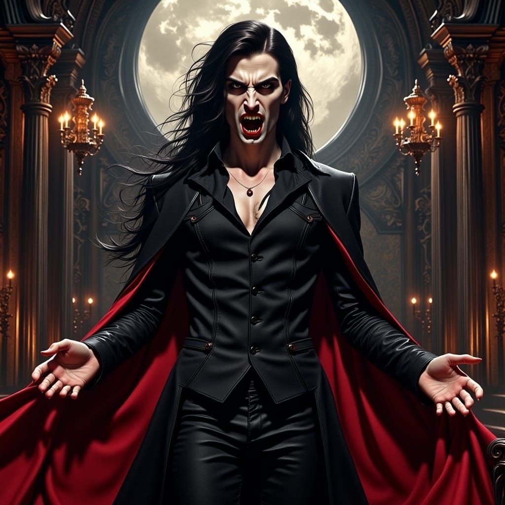 Modern Vampire Amid Shadows, Fangs Bared