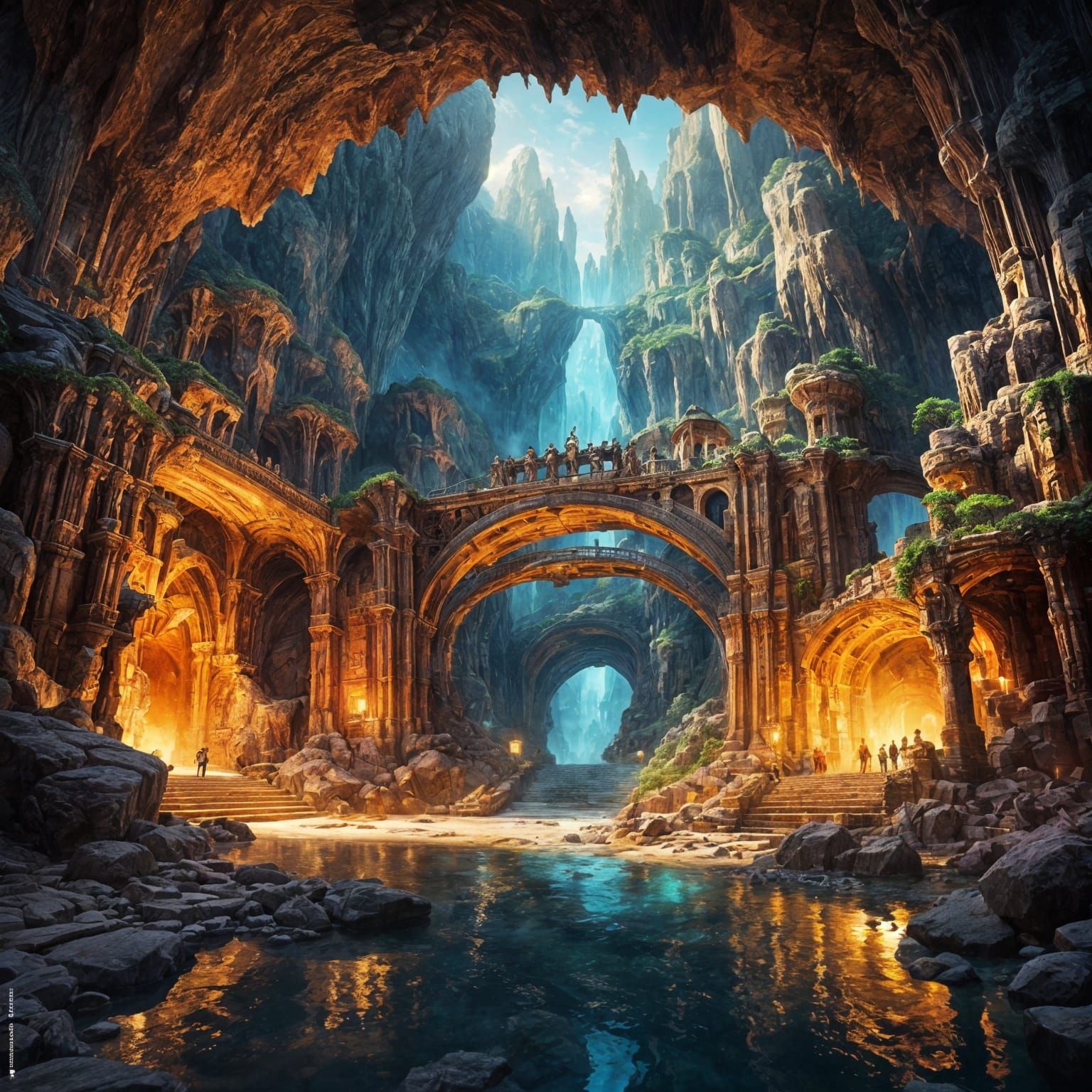 Enchanted Underground City in Huge Cavern: Hyperrealistic Ar...