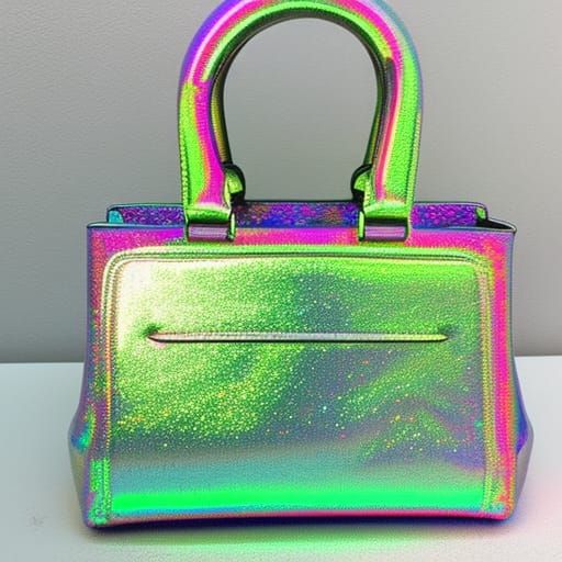 Lime green holographic handbag with magenta pink holographic accents& Emerald green holographic accents& Hot pink hologr...