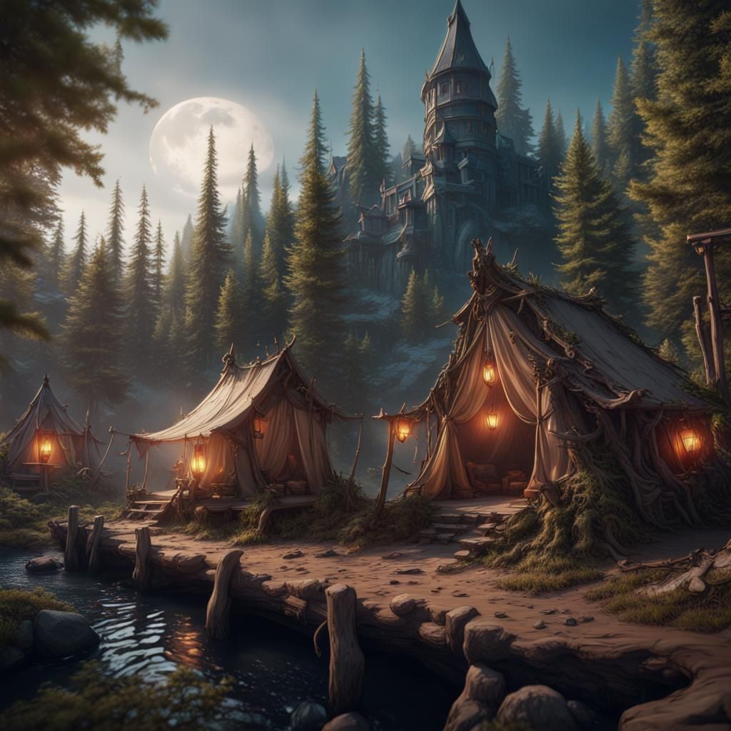 Fantasy Werewolf Summer Campscape in Vibrant Detail