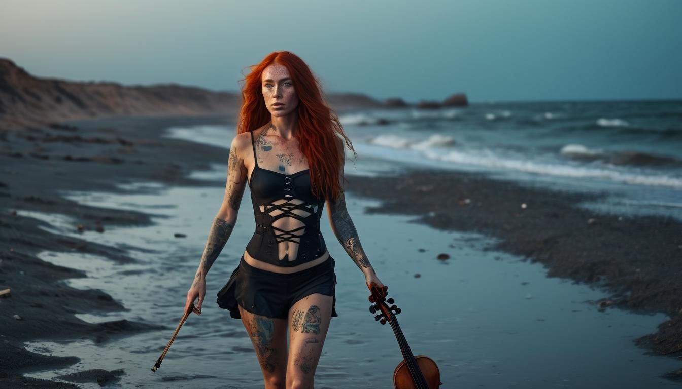 Ethereal Red-Headed Beauty in Dystopic Beachscape