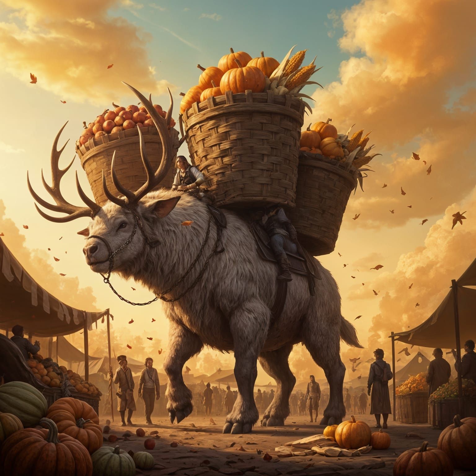 Giant Harvest Creature Gallops Through Autumn Market
