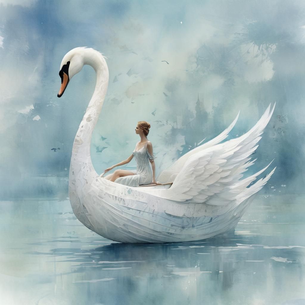 Whimsical Swan-Formed Fantasy Boat with a Steerswoman