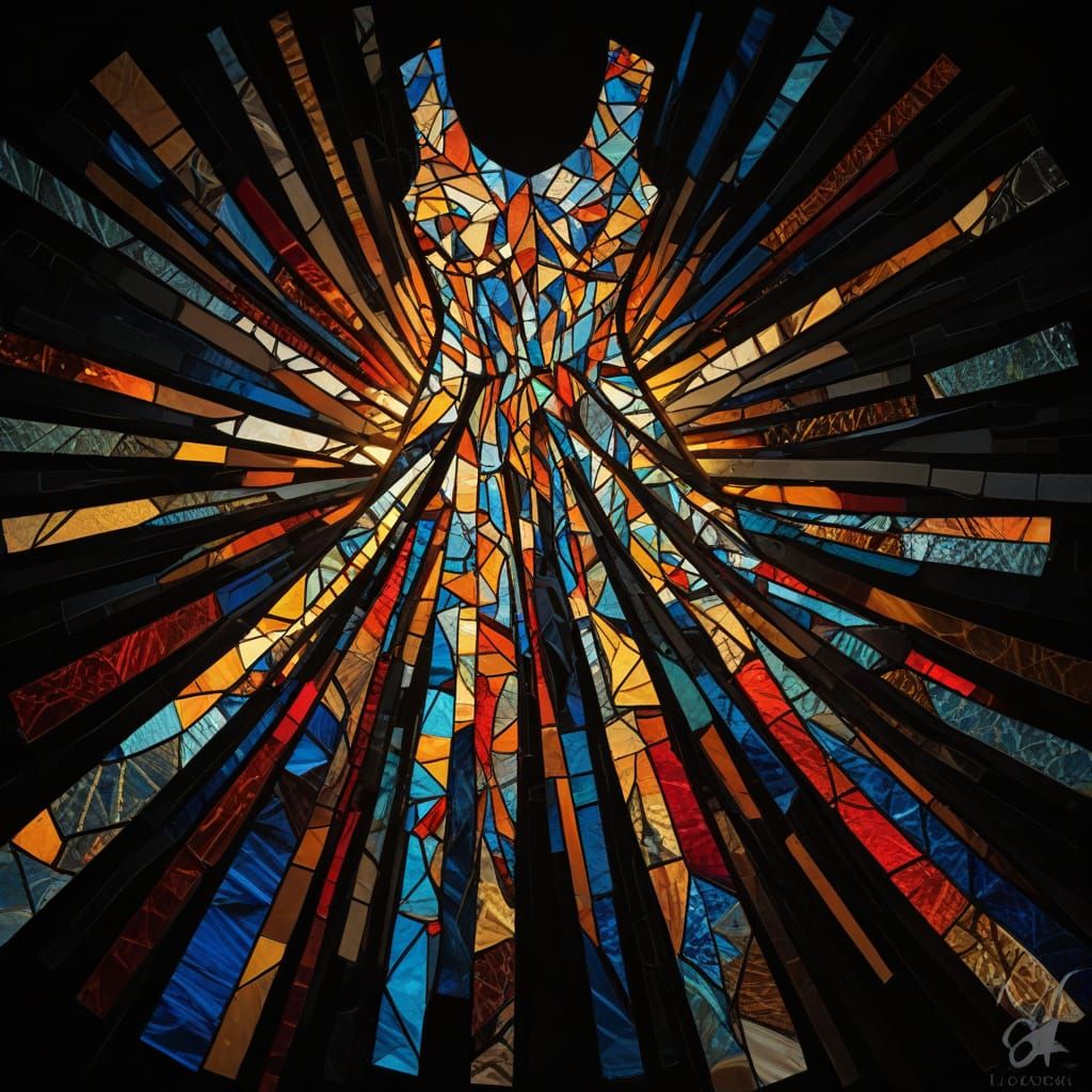 Abstract Stained Glass Dress Glowing in Dark