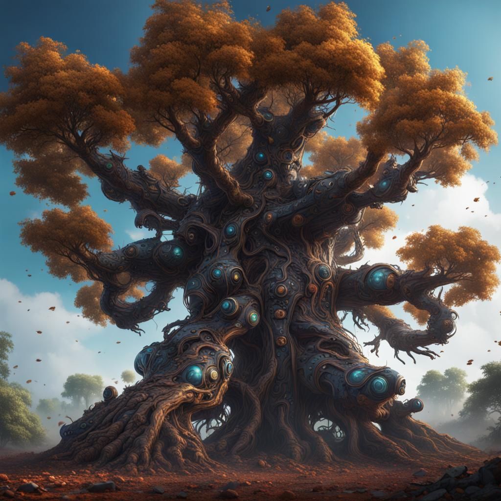 Cyborg Tree in Deep Fantasy Concept Art