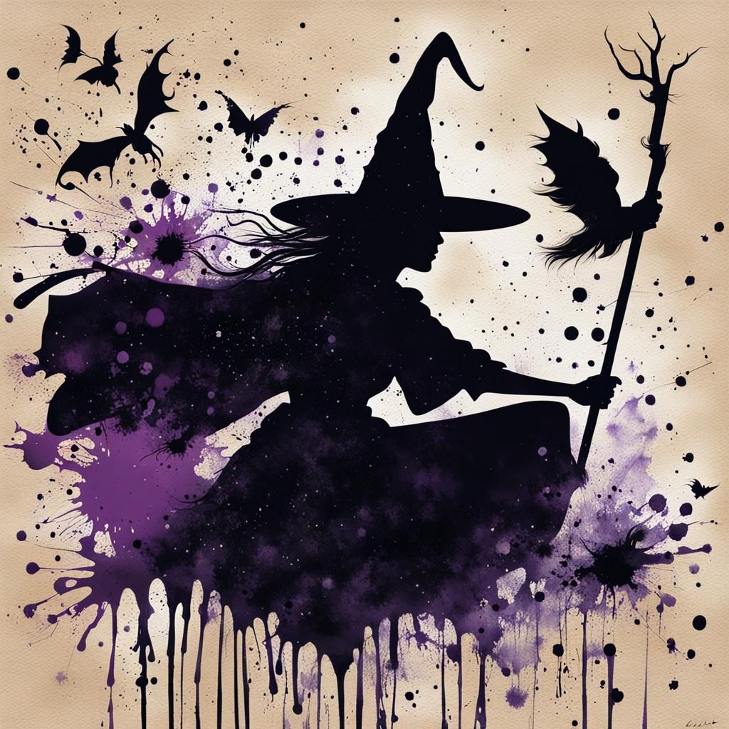 Vibrant Witch in Ink Splatter Art