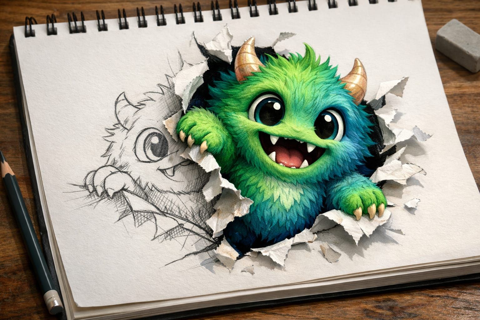 Adorable Monster Rips Free From Drawing, Becomes 3D