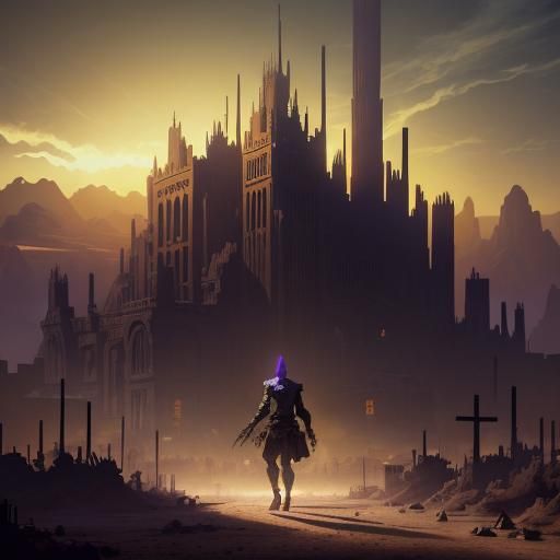 Dark Fantasy Desert Masterpiece with Zombie Figure