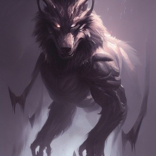 Cyberpunk Warewolf in Dark Urban Landscape