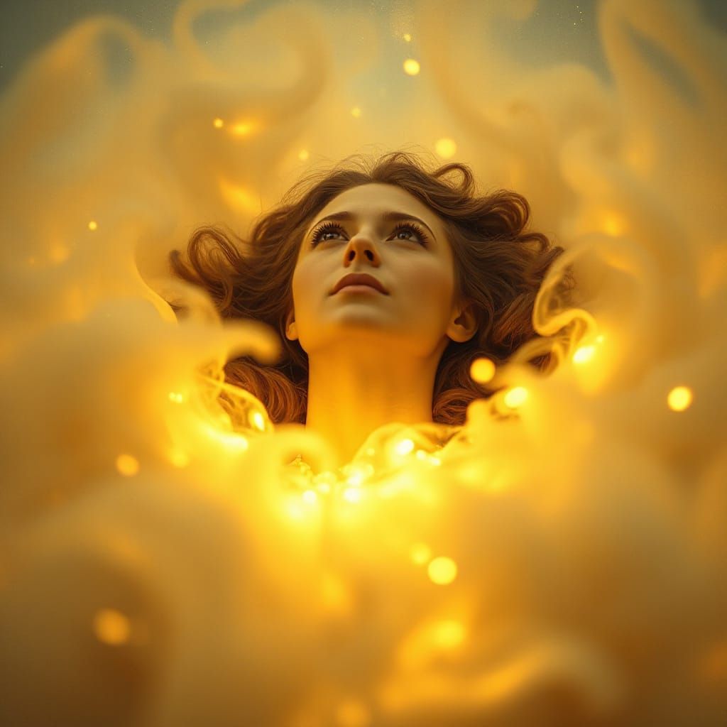 Ethereal Figure Bathed in Golden Light, Overcoming Doubt