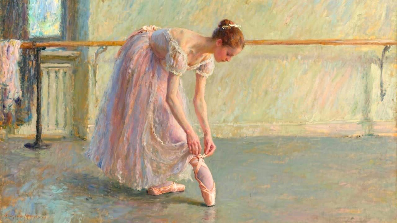 Ballerina Tying Shoe in Oil Painting Style