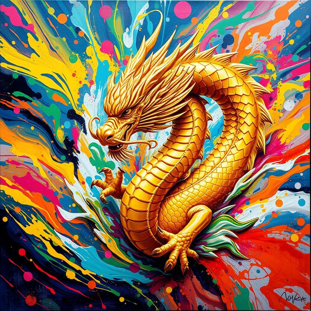 Majestic Gold Dragon in Vibrant, Hyper-Realistic Digital Art...