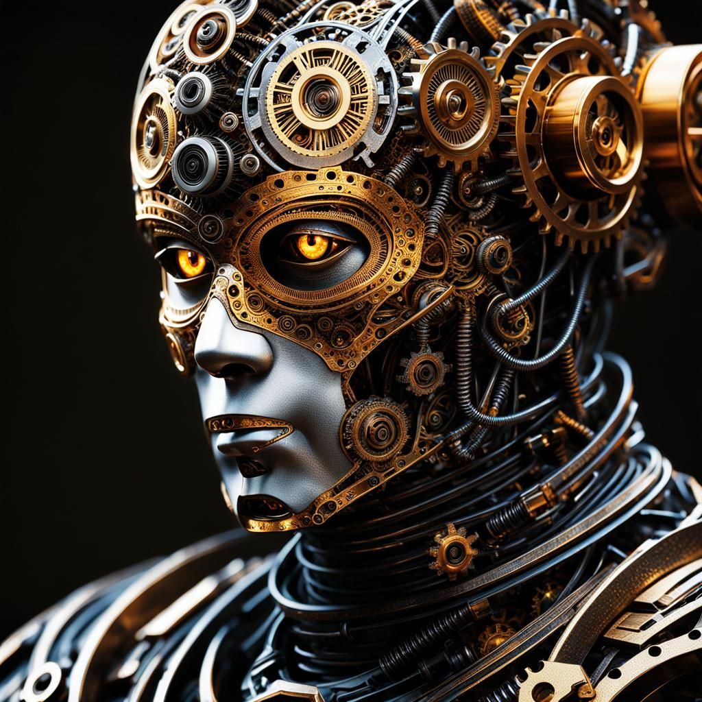 Surreal Metallic Humanoid Unveils Industrial Secrets