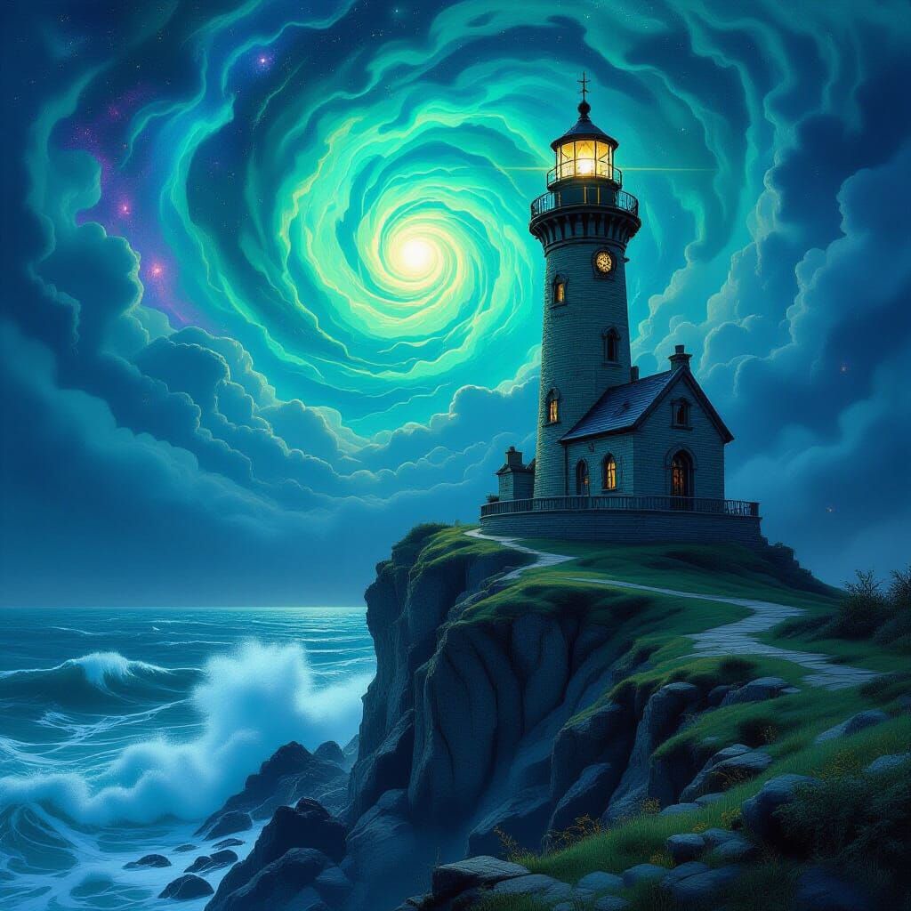Steampunk Lighthouse on Cosmic Cliff