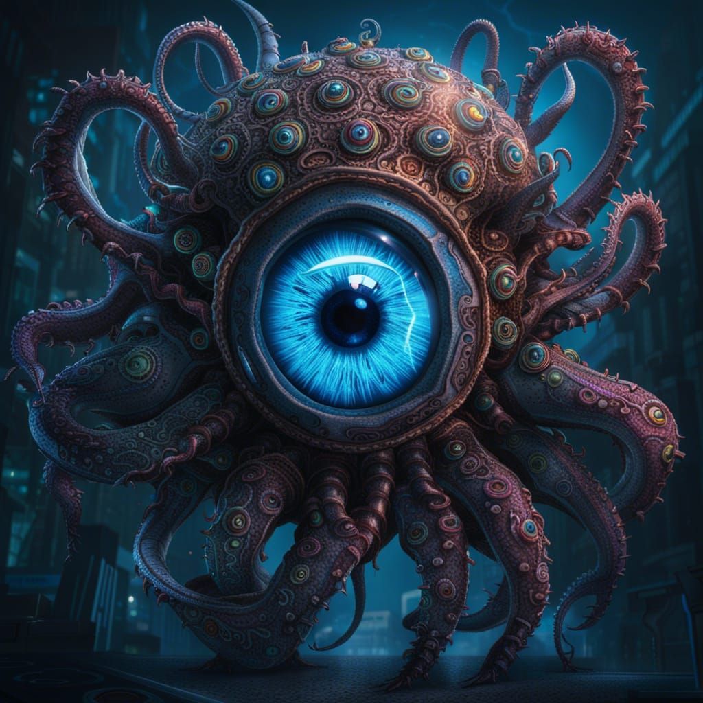 Cyberpunk Beholder in Cosmic Background