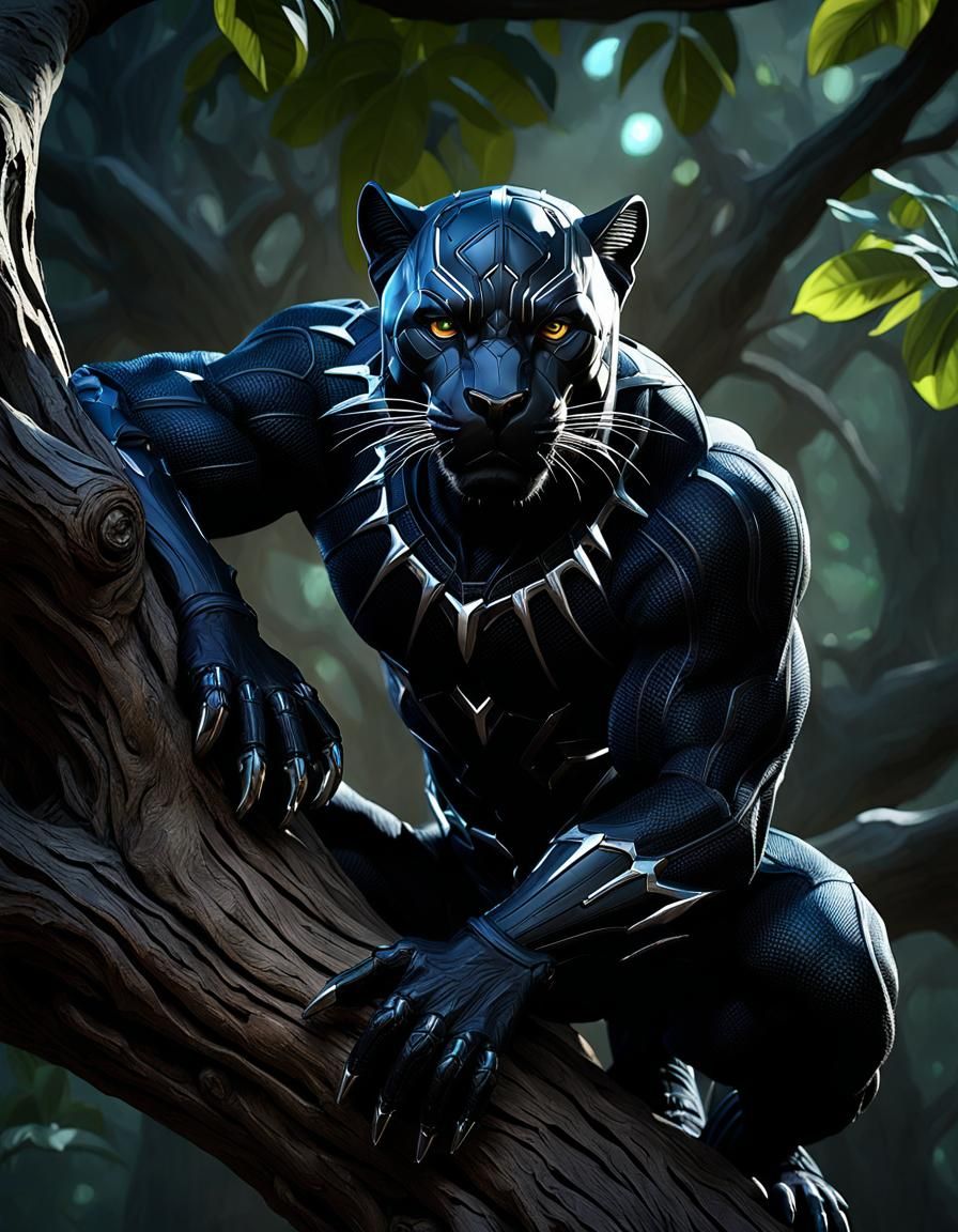 Dark Fantasy Black Panther Masterpiece in Hyperrealistic Det...