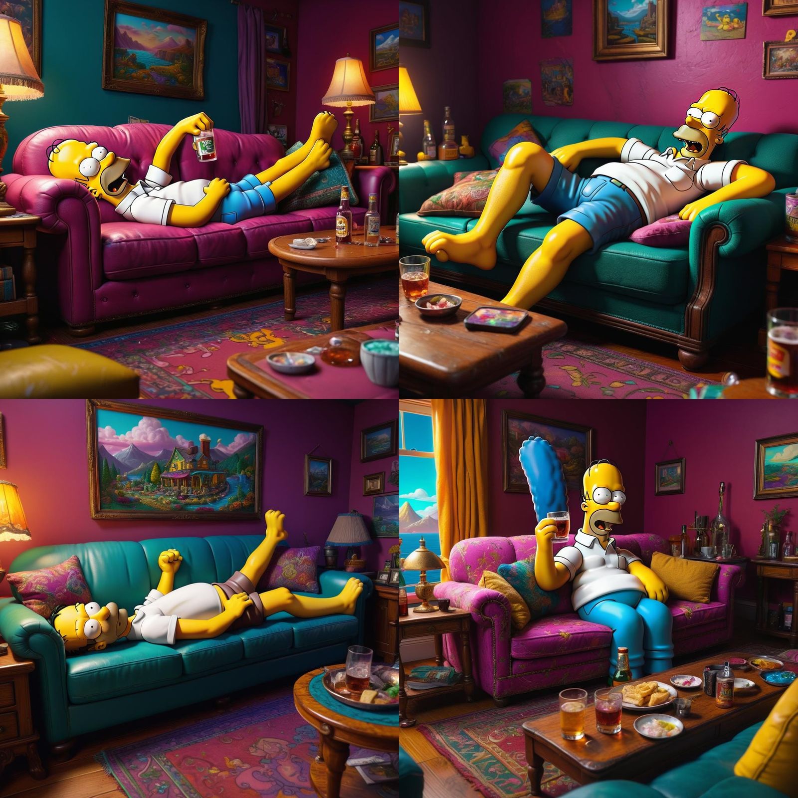 Homer Simpson Passed Out in Fantastical Dreamlike Scene