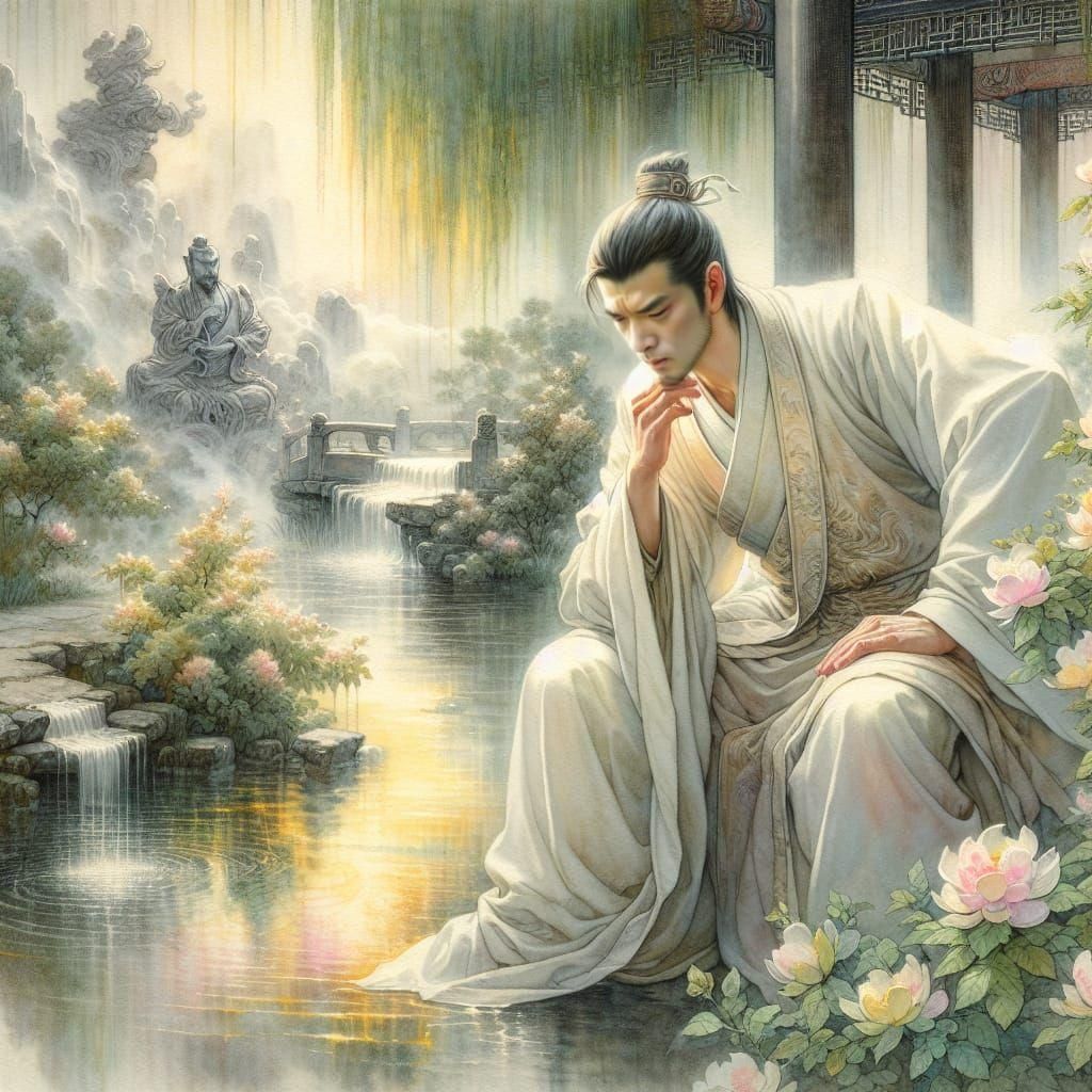 Serene Shaolin Monk in Enchanted Temple Garden