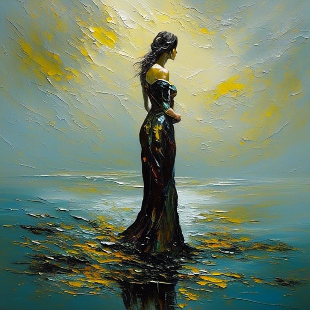 The Woman of the Lake in Impasto Oil Painting Style