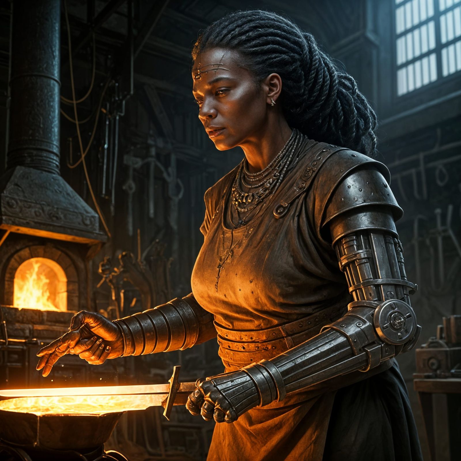 Epic Ancient Warrior Woman Forges Swords in Cinematic Worksh...