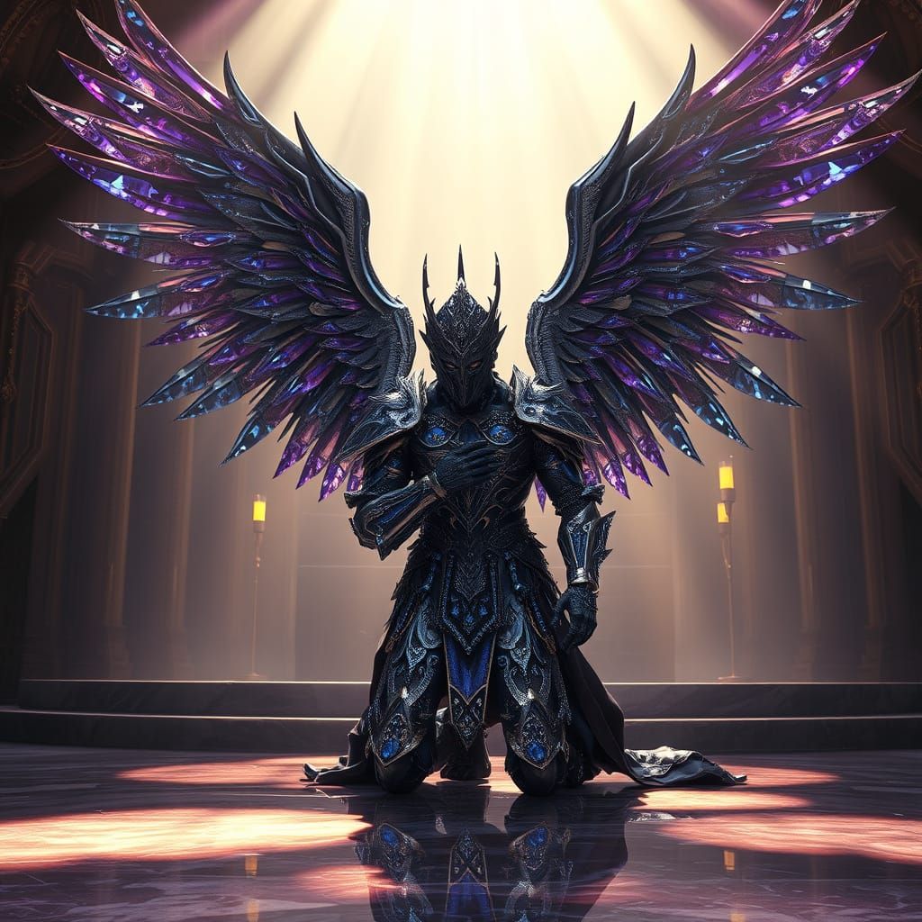 Dark Fantasy Fallen Angel in Sapphire Metal Armor