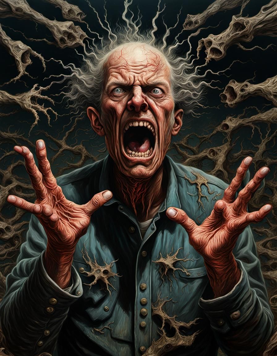 Screaming Farm Boy in Grotesque, Art Brut Style