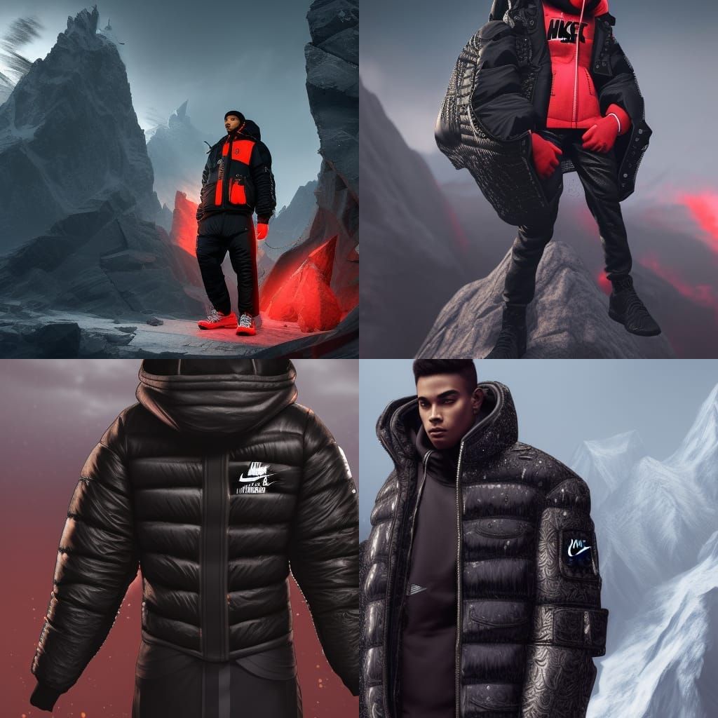 Fantastical Black Puffer Coat in Deep Colors, Detailed Matte...