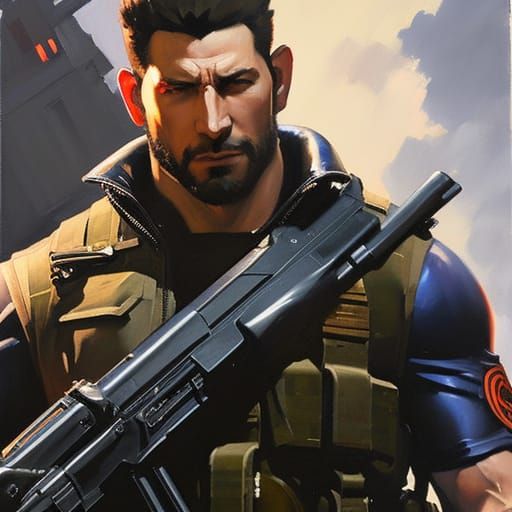 Chris Redfield as Overwatch Hero in Bold Street Art Portrait...