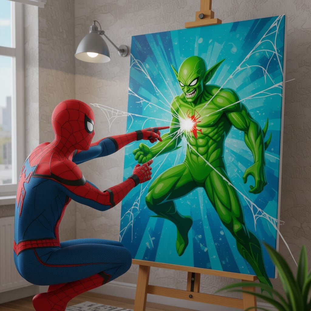 Spider-Man Traps Green Goblin in Painted Web