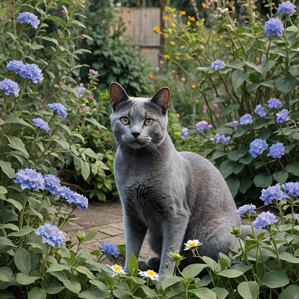 Feline Garden Encounter in Watercolor