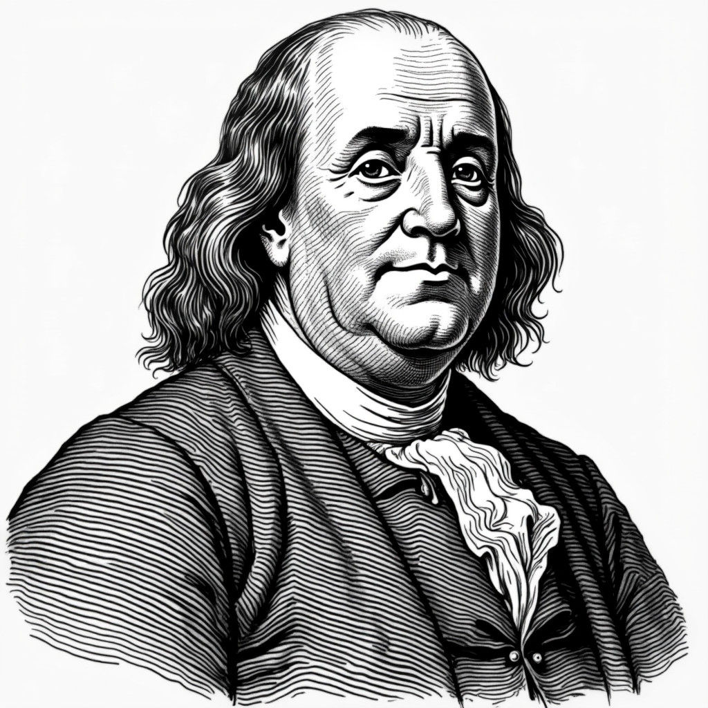 Ben Franklin Portrayed in a Traditional Woodcut Style