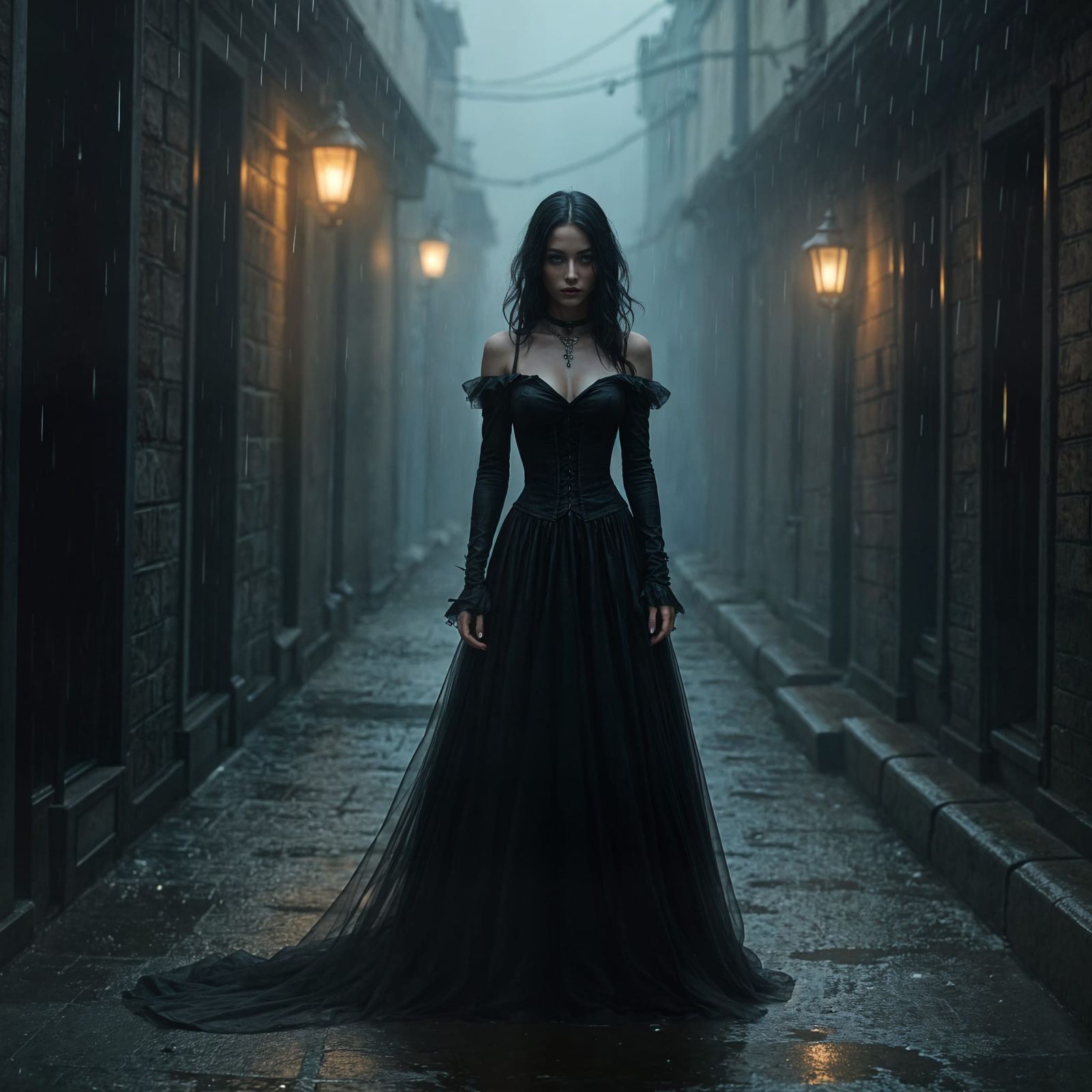 Gorgeous Goth Woman in the Rain