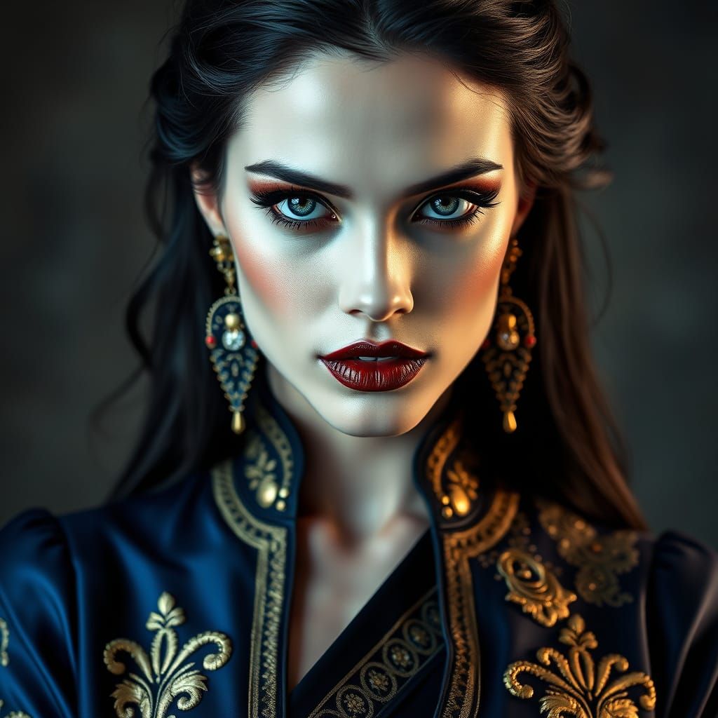 Vampire Supermodel in Babylonian Dress: Noir Portrait