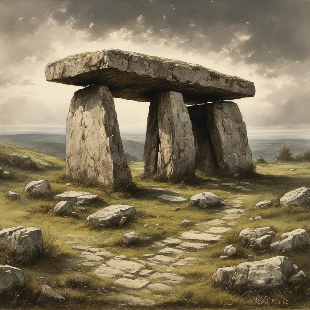 Ancient Neolithic Chambered Dolmen in Soft Romantic Oil Pain...