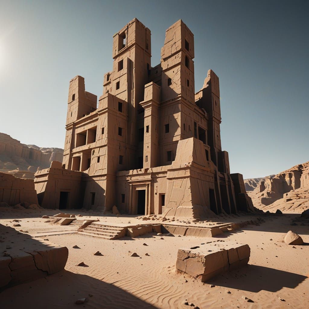 Ancient Desert City in Brutalist Style