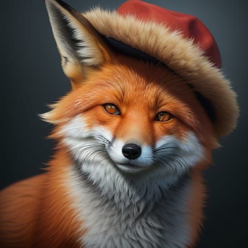 Whimsical Red Fox in a Charming Hat