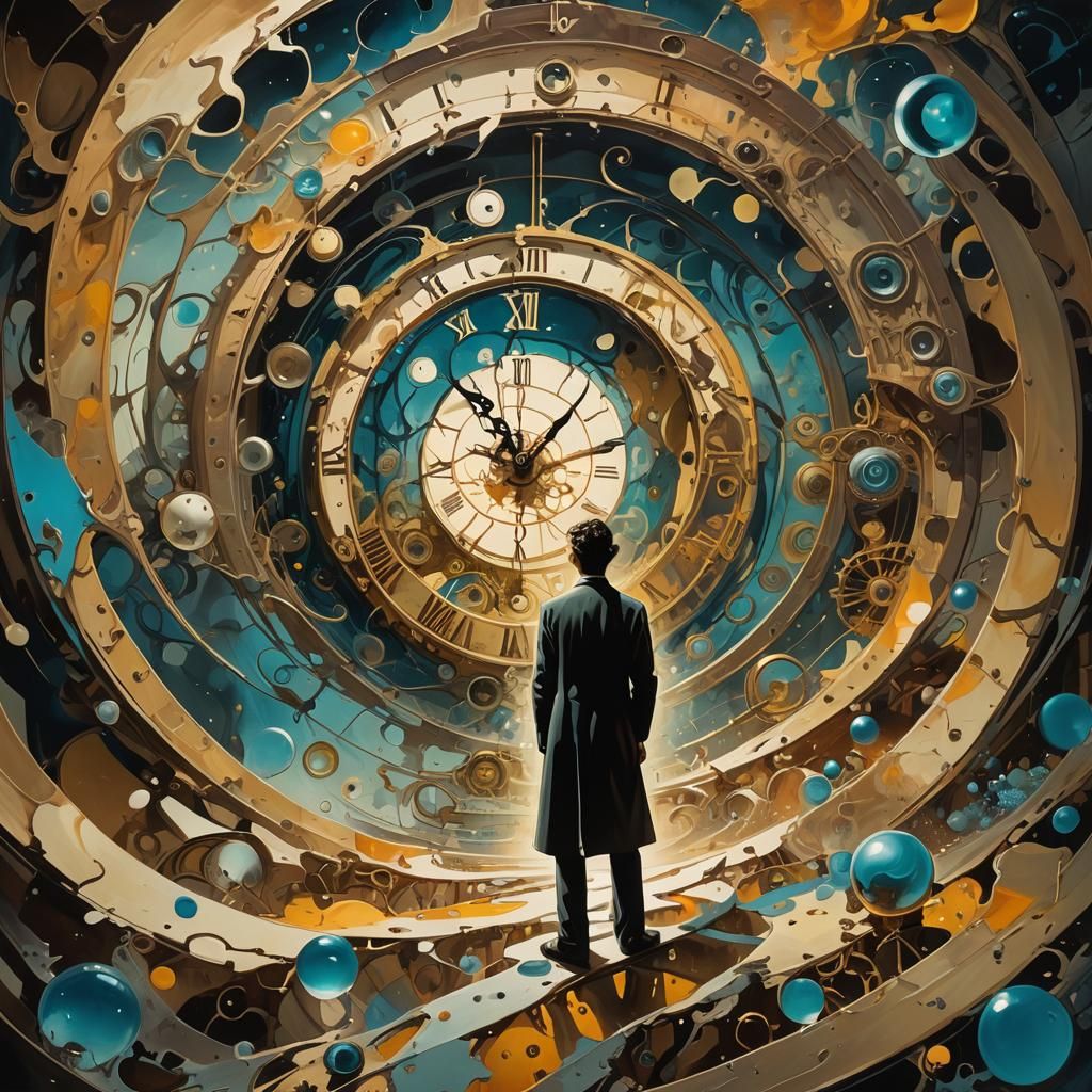 Surrealist Figure Adrift in a Twisted, Glowing Abyss