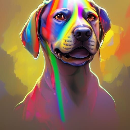 Dog in Vibrant Rainbow Colors
