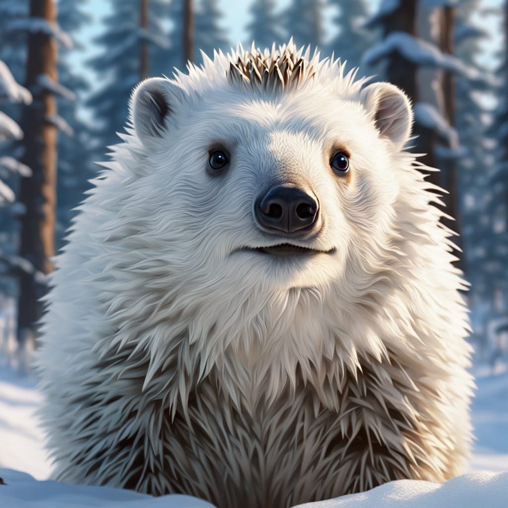 Hyperrealistic Hedgehog Polar Bear Hybrid in Golden Light