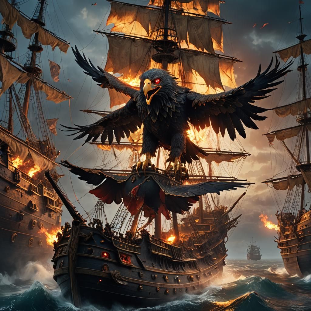 Giant Eagle Devours Pirates in Epic Fantasy Realm