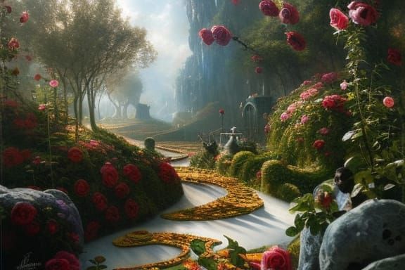 Alice's Whimsical Journey Through a Surreal Maze