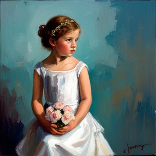 Girl in Wedding Dress as Oil Painting