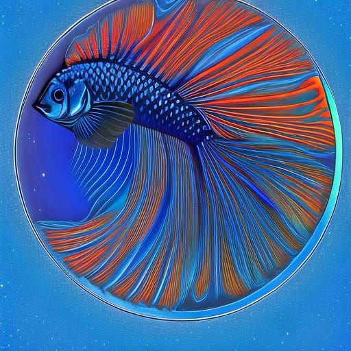 Blue Betta Fish in Holographic Astral Illustration