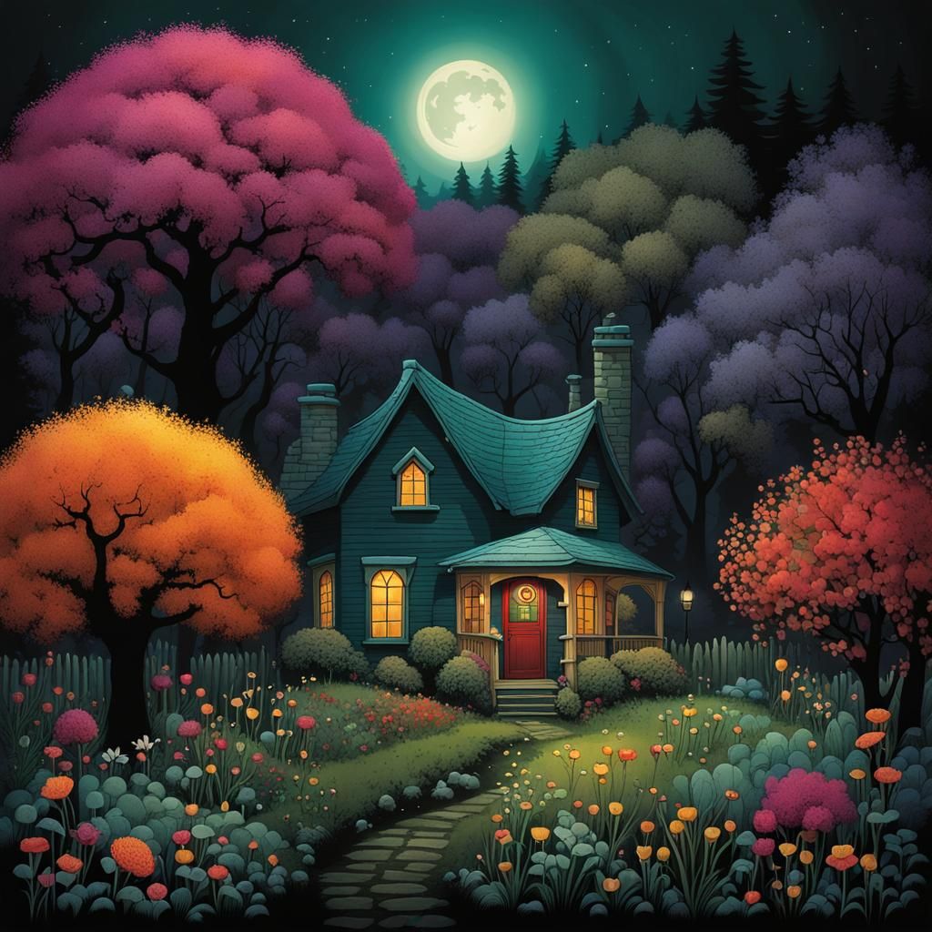 Mystical Garden at Twilight, Watercolor Whispers