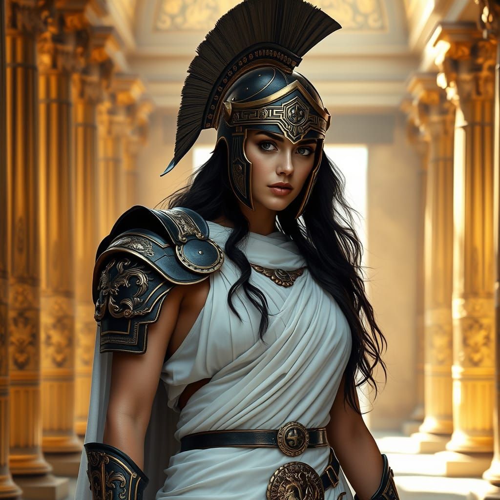 Grecian Woman Warrior in Golden Temple