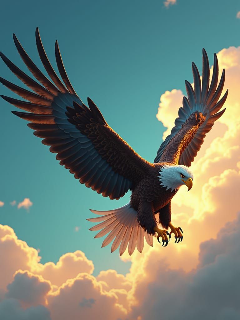 Majestic Bald Eagle in Flight with Intricate Textures