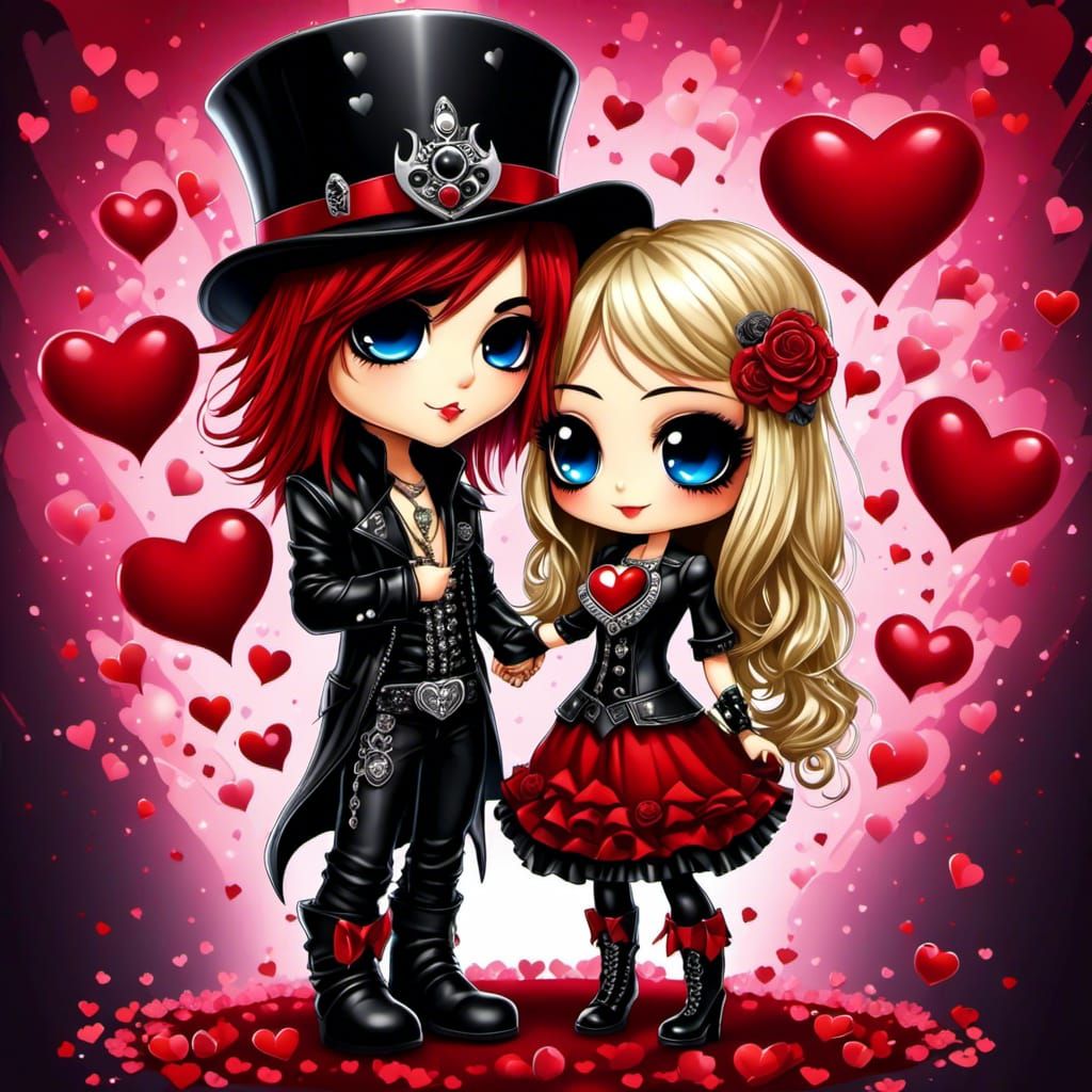 Chibi Metalhead Valentine Couple Art in Adorable Kawaii Styl...