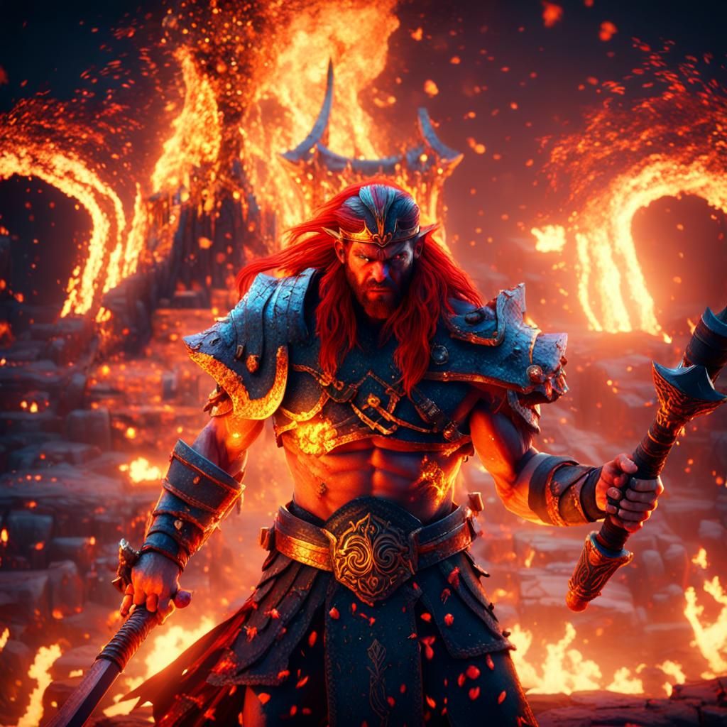Viking Warrior of Fire in Ancient Temple